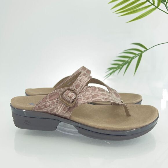 Aravon Quinn Sandals Women's Size 7 Brown Leather Thong Strap Sandal Comfy Croc - Picture 14 of 16